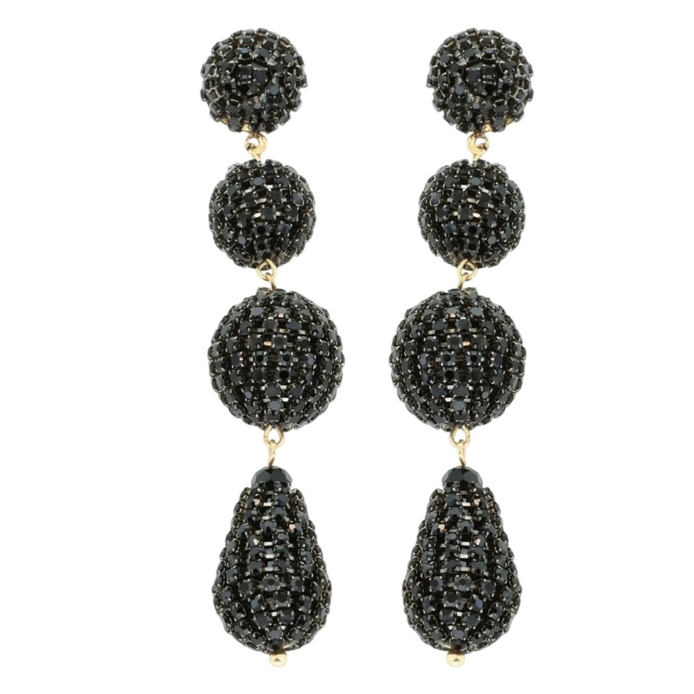 Panacea Black Crystal Ball Linear‎ Drop Earrings NEW